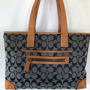 Coach Satchel Blue Canvas Leather Trimmed Bag